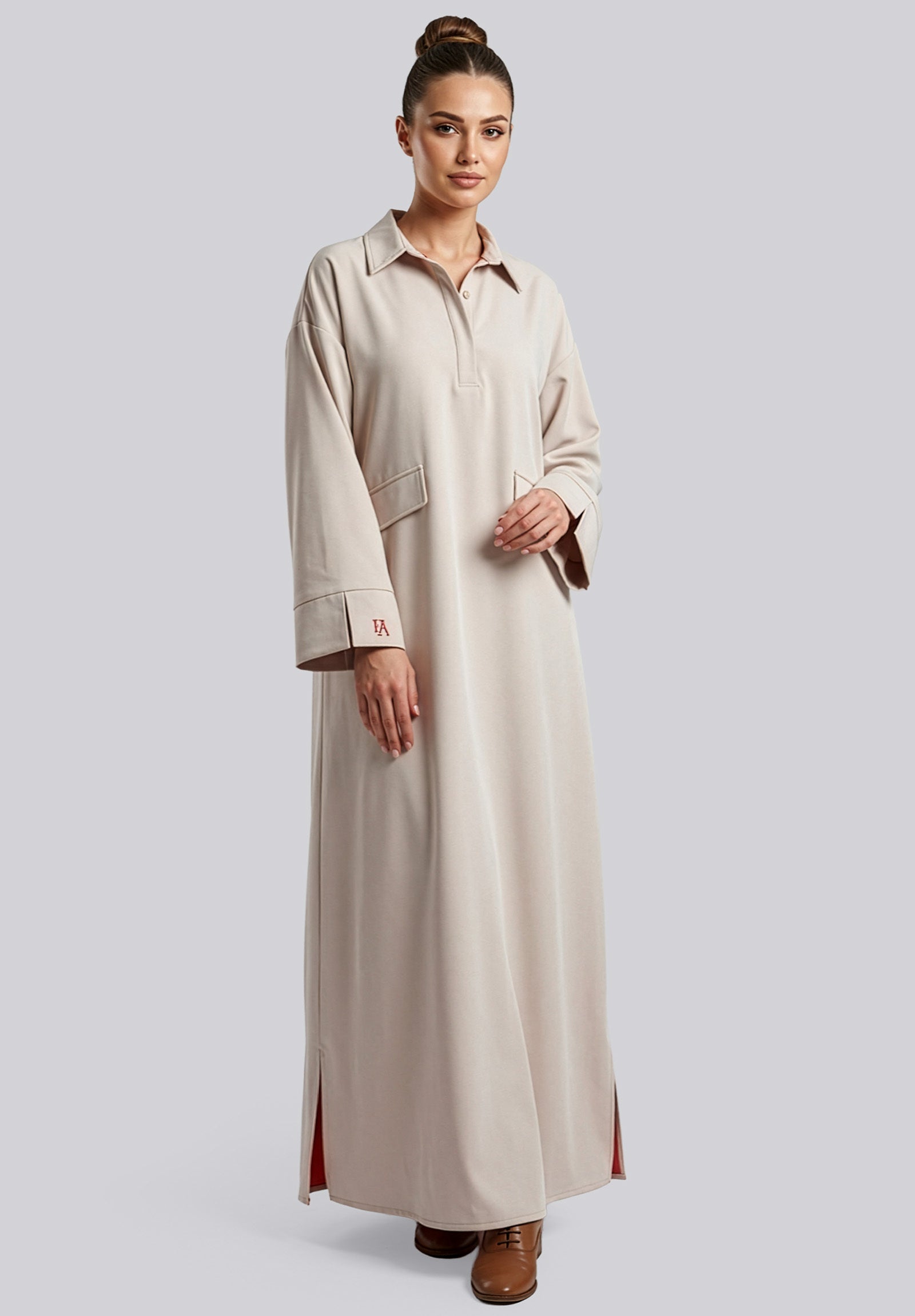 Double Lined Dress – Beige/Orange