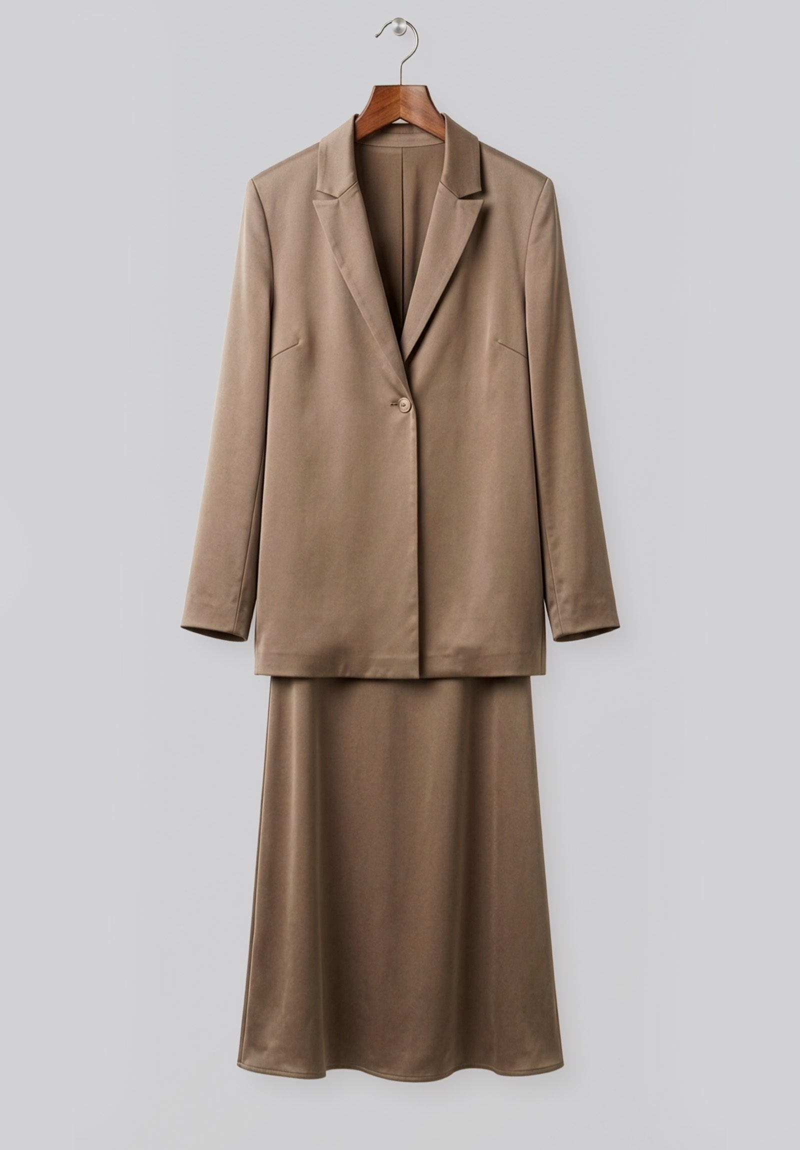 Satin modest twinset in ash brown Hanged – Hijabaya