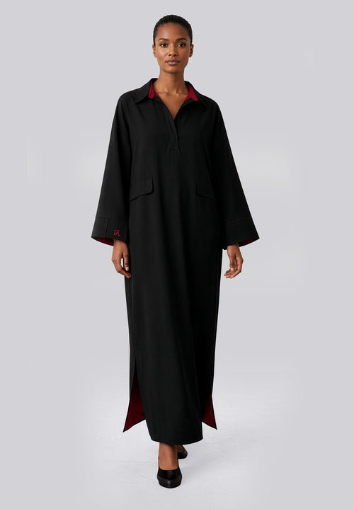 Double lined modest dress in black and burgundy – Hijabaya